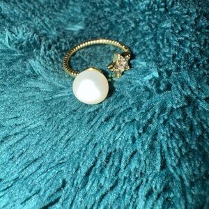 Celestial Freshwater Pearl Star Open Band Ring Elegant Gold Pearl Ring